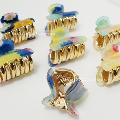 7x Haargreifer Acryl 3,8cm blau türkis gelb gold Haarspange Haarklammern 5237d